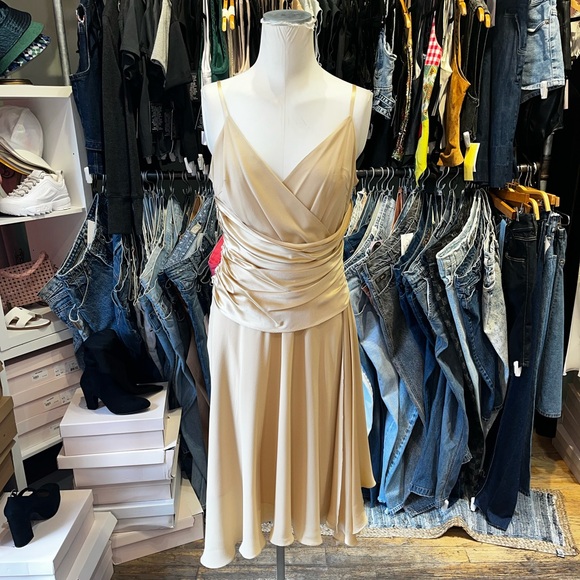 Vintage 90s silk drapped surplis wrap Dress - Picture 1 of 5